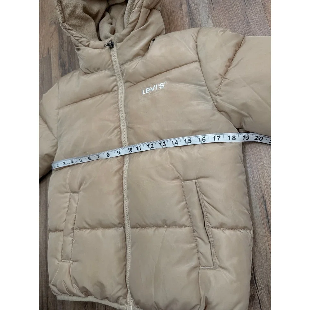 Levi's Kids Puffer Jacket 10-12 Beige Hooded Winter Coat‎ Youth